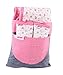 Minene UK Reversible Pushchair Liners and Strap Set (Pink Flowers with White Dots)