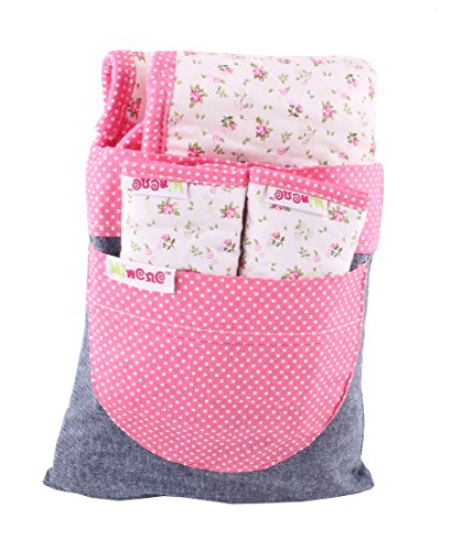 Minene UK Reversible Pushchair Liners and Strap Set (Pink Flowers with White Dots)