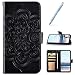 Produktbild Robinsoni Kompatibel mit Sony Xperia XZ3 Lederhülle Geldbeutel Leder Tasche Schutzhülle Mandala Blumen Muster Handytasche Brieftasche Kreditkartenfächer Stand Flip Case Cover Klapphülle,Schwarz