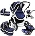 i-Safe System - Navy Trio Travel System Pram & Luxury Stroller 3 in 1 Complete With Car Seat + Footmuff + Carseat Footmuff + RainCovers