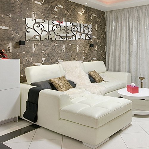 Demiawaking DIY 28Pcs 3D Spiegel Aufkleber Acryl Wandsticker fuer Haus Dekor (Silber) - 3