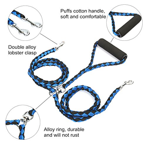 Dog-Leash-2-Dogs-Focuspet-Double-Dog-Leash-46-Foot-2-Way-No-Tangle-Coupler-Double-Pet-Dog-Lead-Leash-Twin-Large-Medium-Small-Dogs-Blue-and-Black