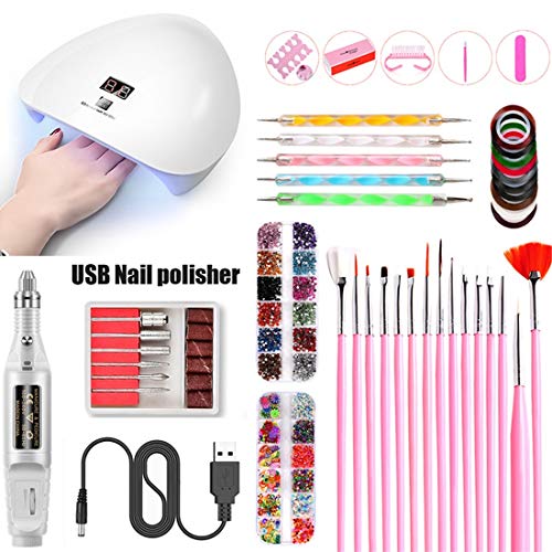 zdz Limes à Ongles électriques de Trousse de manucure USB, 6 en 1 Outils de Polissage Machine à pédicure avec Lime à Ongles Professionnelle,Argent