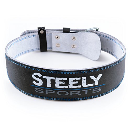 Steely-Sports Herren Gewichthebergürtel Leder / Trainingsgürtel Farbe: schwarz Größe: S-M-L-XL-XXL ( Bodybuilding Gürtel, Gurt Gewichtheben, Fitnessgürtel, Kniebeugen ) - 2