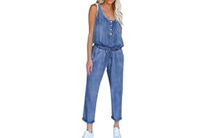Tomwell Femmes Combinaison Été Sans Manches Col Rond Taille Haute Barboteuse Casual Loose D'été Pantalon Longue Romper Poche Style Salopette
