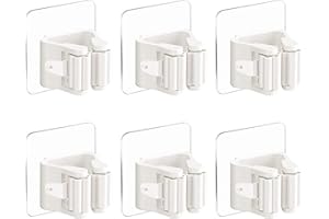 YSBCNK 6 Pcs Broom Holder Wall Mounted, Mop Holder Wall Mounted, Broom Holder, Brush Holder Wall Mounted, For Office, Closet, Garden Garage, Bathroom, Kitchen (White)