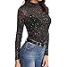 Produktbild BHYDRY Frauen Pailletten Durchsichtige Langarm Glitter Top Mesh Sheer Shirt Bluse