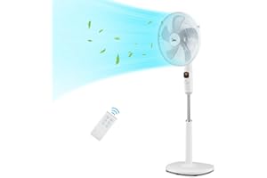 Midea FS40-16CR DC wentylator stojący, cichy, z pilotem zdalnego sterowania, 12 prędkości, timer 12 h, 4 tryby, wskaźnik LED, energooszczędny, 27 dB, regulacja wysokości, cyrkulacja powietrza, biały