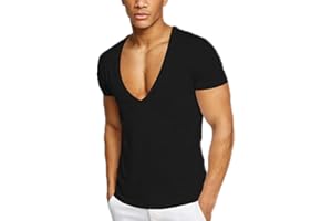 oneforus Gym Bodybuilding Tops Hommes Couleur Unie Col V Profond Muscle Fitness T-Shirts À Manches Courtes