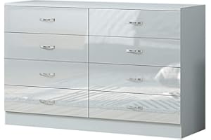 FWStyle Wide & Tall 8 Drawer Chest of Drawers Contemporary Bedroom Storage Furniture Grey Gloss