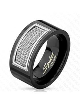Paula & Fritz® Titan Ring schwarz 10 mm breit Eingelassene verdrahtete Kabel verfügbare Ringgröße 60 (19) – 69...