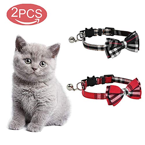 kingkindshun 2 Pack/Set Escote de Gato con una Linda Corbata de Lazo y una Campana para Gatito y Algunos Cachorros, Ajustable de 6,8 a 10,8 Pulgadas (Negro + Rojo)