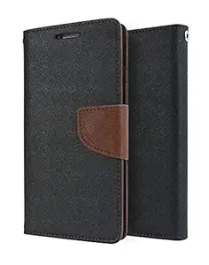 Masque Leather Flip Cover for Realme Narzo 50A - Black Brown (Designer case,Durable,Dust Proof,Light Weight,Magnet Closure, Premium Look case,Viewing Stand)
