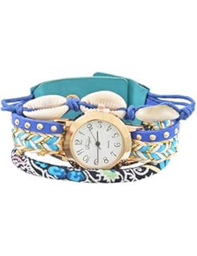 Souarts Damen Armbanduhr Bohemian Stil Deko Uhr mit Batterie Charm Geschenk Blau