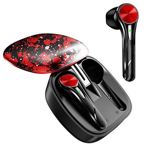 AURSEN Auriculares Bluetooth Inalámbrico, Bluetooth 5.0 56H Reproducción 3D Estéreo Auricular TWS In-Ear Auriculares Carga Rapida Resistente al Agua con Caja de Carga para iPhone, Xiaomi (Rojo)