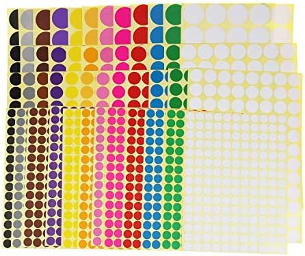 LEEQ Colour Coding Labels Removable Small Circle Round Dot Stickers Calendar Planner Classroom Organization Decorations, 12 Colors, Mixed Sizes, Total 4452 Dots in 48 Sheets