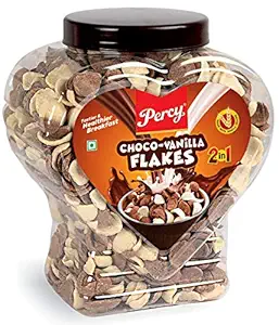 Percy Breakfast Cereal, Choco Vanilla Flakes, Jumbo Jar [2in1 Duet, Wholegrain Chocos and High Fibre] Jar, 380 g