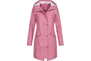 DABAOK Womens Rain Coat Women's Solid Color Rain Jacket Outdoor Hoodie Waterproof Long Coat Overcoat Windproof