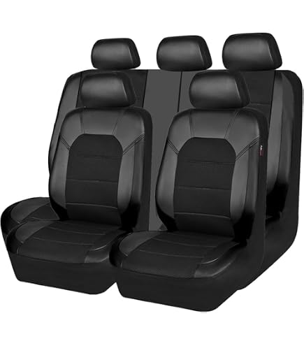 Housses De Siège Voiture 9 Pièces Cuir PU Pour Peugeot 207 206 208 307 308 2008 3008 - Noires, Confortables Et Imperméables