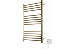 Manissa Siena Brushed Brass Stainless Steel Electric Heated Towel Rail 500mm W x 720mm H Energy Efficient Towel Radiator