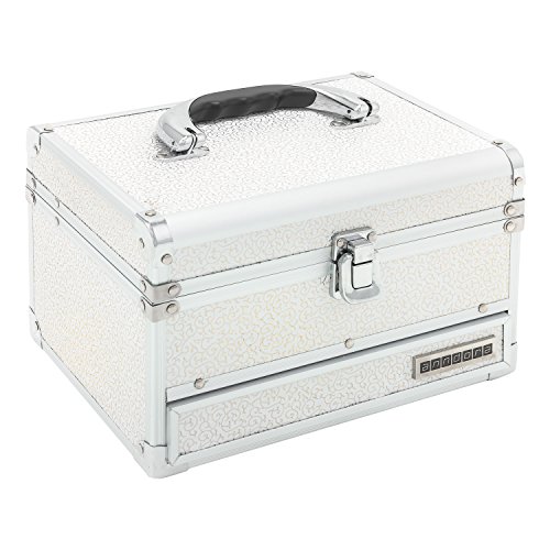 Preisvergleich Produktbild anndora® Schmuckkoffer Kosmetikkoffer 3 Frontfächer Spiegel Weiß goldene Ranken