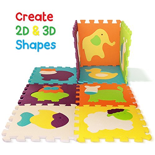 Tomi mat, Puzzle Play Mat – Interlocking Puzzle Pieces Promote Visual Sensory Development – Soft Baby Floor Mat – 9 Tiles with Vibrant animal images to Capture children's Attention – Foam EVA Mat