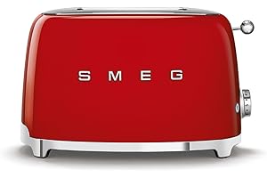 Smeg, Tostapane 2x2 TSF01RDEU, 2 Scomparti da 36mm, 6 Livelli di Doratura, Funzione Riscaldamento, Scongelamento e Bagel, Espulsione Automatica del Pane, Cassetto Raccoglibriciole, 950W, Rosso