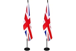 IN WHICH BAY Indoor Flagpole with Base,200cm-252cm Raised and Lowered to Adjust the Height,The Base adds Weight, Flagpoles Rotate 360 Degrees, 90x150cm UK Flag. Suitable for Office, Auditorium, School(2Pack)…