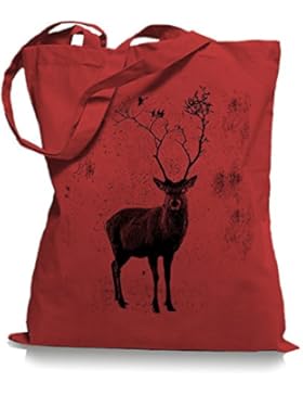 Deer Birds Tree Stoffbeutel | Hirsch Tragetasche Elch Vögel