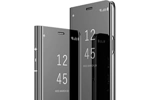 MRSTER Funda Compatible con Xiaomi Redmi Note 8 Carcasa Espejo Mirror Flip Caso Clear View Standing Cover Mirror PC + PU Cover Protectora Cubierta para Xiaomi Redmi Note 8. Flip Mirror: Black