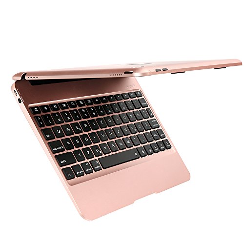 iPad Pro 9.7 Tastatur Fall, iEGrow F06 Dünn Aluminum Bluetooth Tastatur mit Schutzhülle Abdeckung und 7 Farbe Hintergrundbeleuchtung für iPad Air 2 und Pro 9.7 [QWERTZ deutsches Tastaturlayout] Rose Gold