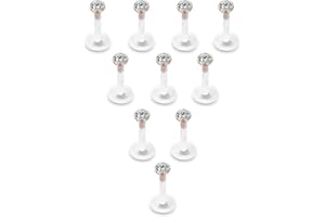 PiercingJak 10Pcs Piercing Lèvre Piercing Tragus Cartilage Hélix Nez Labret Acrylique Acier Inoxydable Strass Cristal 3mm Boule Clou d'Oreille Femme Homme Stud Lot Bijoux de Corps