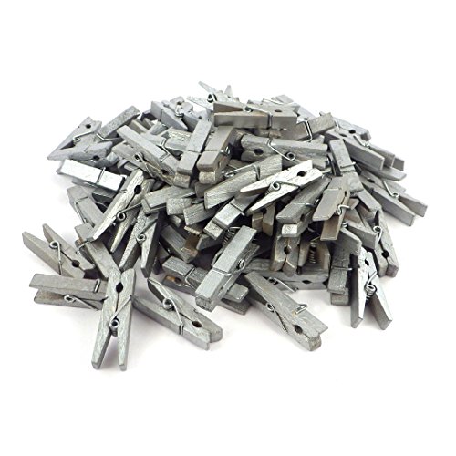 100 kleine mini Dekoklammern Klammern Holz Wäscheklammern Miniklammern Holzklammern natur Silber Gold (Silber-35mm) - 3