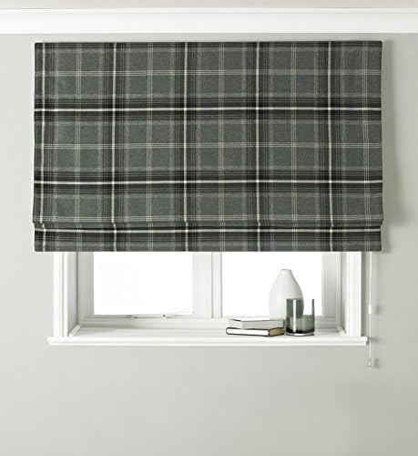 TARTAN CHECK WOVEN WOOL LOOK GREY BLACKOUT LINED 48" X 54" - 122CM X 137CM ROMAN BLIND