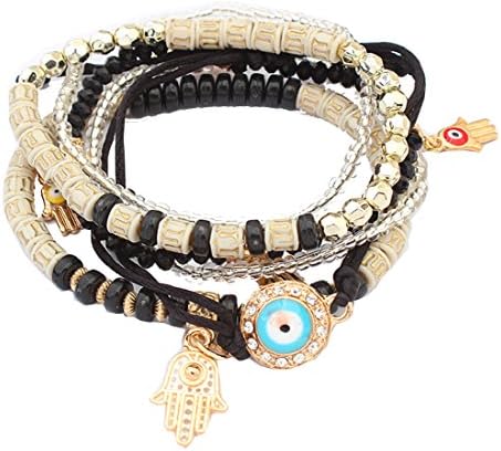 Crystal Beads Hamsa Hand Charm Bracelets &amp; Wrap Beads Bracelets for Women Jewelry