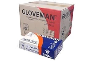 GLOVEMAN VINYL GLOVES - POWDER FREE, NON LATEX AND CLEAR, 1 Case (10 boxes of 100 gloves, 1,000 gloves total), SIZE MEDIUM - NEW- CASE DEAL