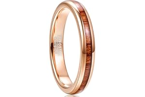 NUNCAD Bague Femme Homme en Bois et Tungstène, Alliance Or Rose pour Couple Mariage Fiançailles, 4mm/8mm, Bois de Koa Hawaïen