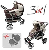 kombikinderwagen chrome dlx  Jackmar  Gestell in Weiß  Hartgummireifen in Chrom & Schwarz  3 in 1 Kinderwagen Megaset (12 Teile)  Farbe: Braun & Beige