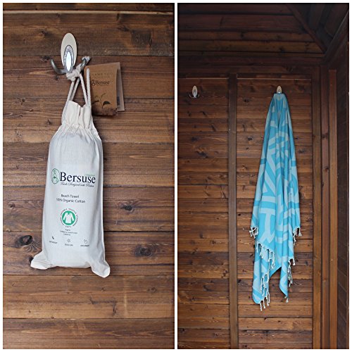 DESIGNER KOLLEKTION – Bersuse GOTS-Zertifiziert 100% Bio Baumwolle – Flamenco Türkisches Handtuch Peshtemal – Badestrand Fouta Pestemal – 95X175 cm, Aqua Blau - 7