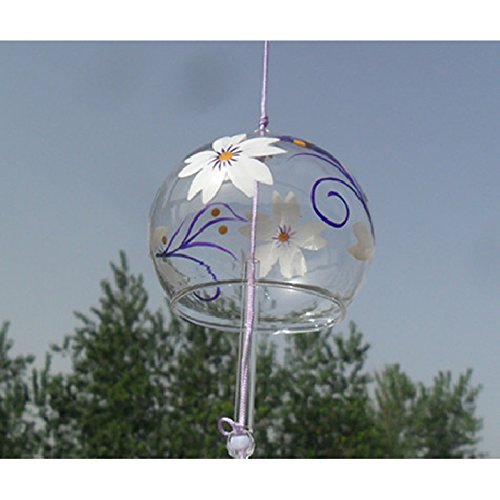 Japanisches Furin Glas-Windspiel, Handgefertigt, schönes Geschenk zu Geburtstag, Valentinstag, Dekoration für Zuhause, Küche, Garten, Fenster, Motiv: Weiße Kirschblüte - 2