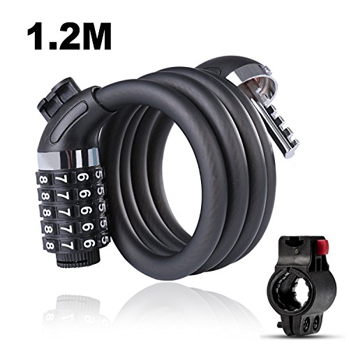 Candado de Bicicleta Seguridad Candado de Cable 5 Dígitos Combinación Bloqueo Antirrobo para bicicleta Moto Ciclismo Scooter Rejas Garaje (1.2M)