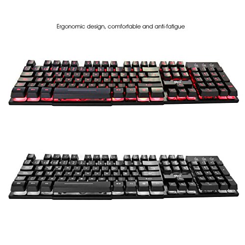 Rii RK100 Teclado para Juegos  Mec  nica Feel Gaming Keyboard  USB LED Retroiluminada con Conexi  n de Cable del Juego Teclado Negro  layout Espa  ol 