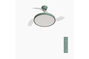 CREATE / WIND CLEAR STUDIO S/Ventilateur de plafond avec lumière vert sauge avec télécommande / 40W, Ø 91 cm, 6 vitesses, pales rétractables, 3 températures de lumière, fonction été-hiver