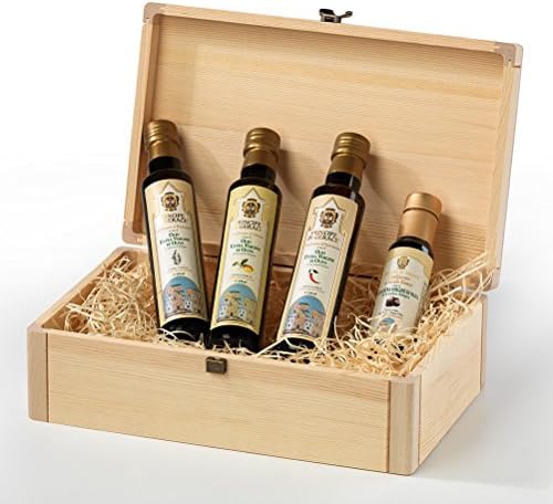 Italian Organic Olive Oil Tasting Case Hamper in Hinged Wooden Case - FREE UK delivery