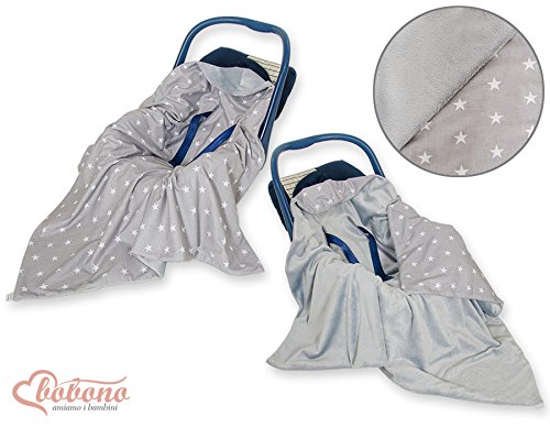 NEW!! UNIQUE DOUBLE-SIDED CAR SEAT BABY GREY BLANKET / COVER / COSYTOES - FOOTMUFF! 100x100cm - GREY STARS / BLANKET WITH SEAT BELT HOLES