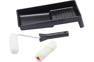 Fit For The Job FRKT003 Juego de mini rodillos de pintura multisuperficie de 4 piezas para pintar con emulsión, brillo, satén, rodillo pequeño y bandeja para pintar