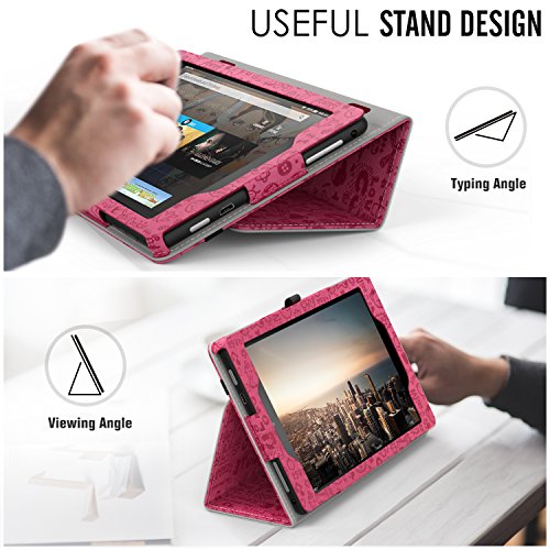 MoKo Hülle für Fire HD 2016 8 Zoll – Kunstleder Ständer Schutzhülle Smart Cover mit Auto Schlaf / Wach Funktion und Stift-Schleife für Fire HD Tablet (Vorherige 6. Generation – 2016), Cutie Charm Magenta - 5