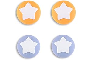 eXtremeRate PlayVital Star Design Cute Switch Thumb Grip Caps, Light Violet & Caution Yellow Blue Joystick Caps for Nintendo Switch Lite, Silicone Analog Cover Thumbstick Grips for Switch OLED Joycon