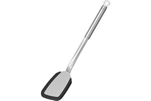 ‎RÖSLE RÖSLE Pfannenwender Silikon, Hochwertige Pfannenschaufel mit Silikonrand und Rundgriff, Edelstahl 18/10, spülmaschinengeeignet, 36 x 7 x 3,5 cm, Schwarz