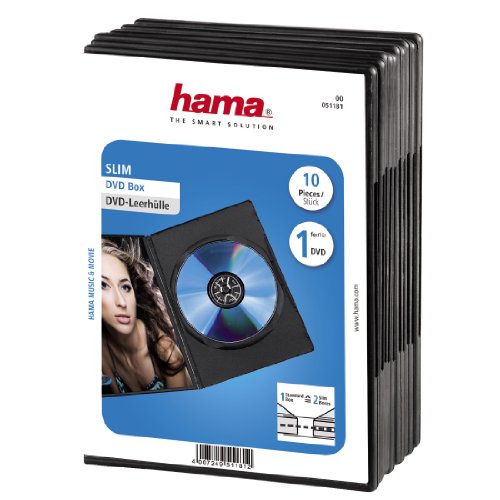 Hama DVD-Hülle Slim 10er-Pack (auch passend für CDs und Blu-rays) extra schmal, mit Folie zum Einstecken des Covers, schwarz